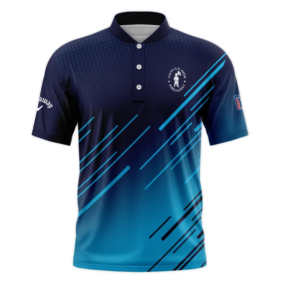 124th U.S. Open Pinehurst Callaway Dark Blue Line Pattern Style Classic, Short Sleeve Round Neck Polo Shirt