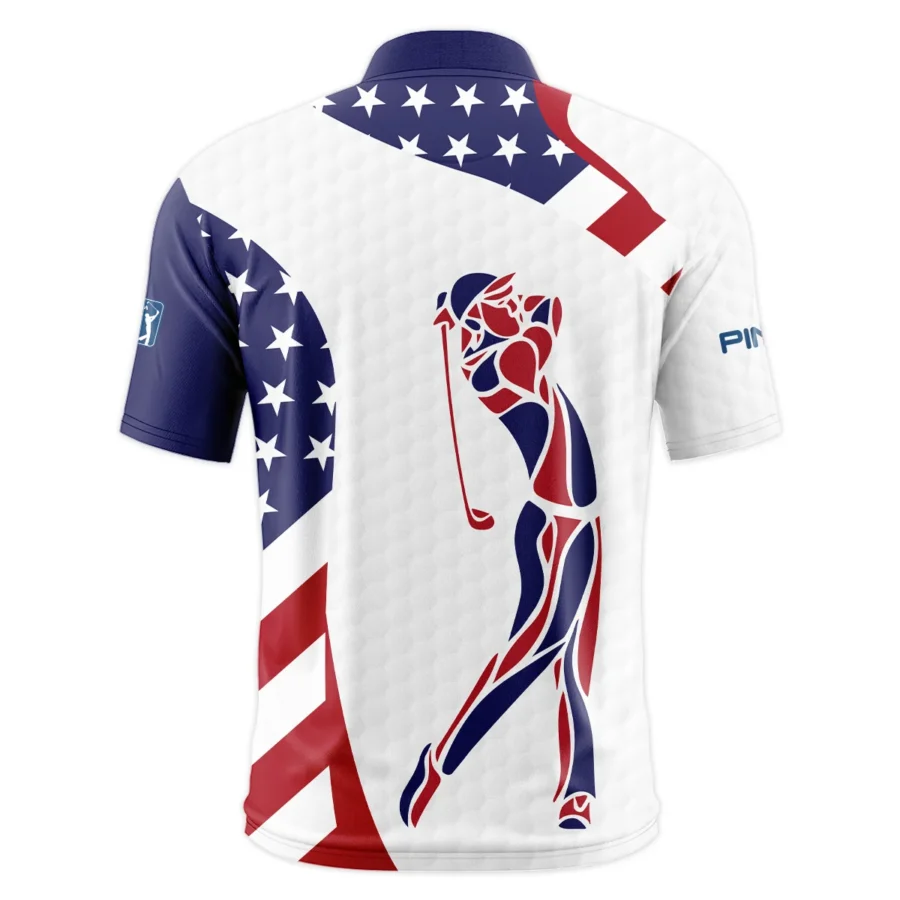 124th U.S. Open Pinehurst Ping Blue Red Golf Pattern White Flag Style Classic, Short Sleeve Round Neck Polo Shirt