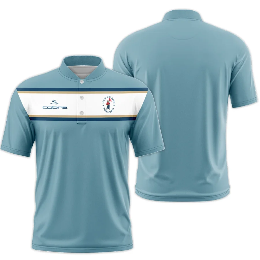 124th U.S. Open Pinehurst Golf Sport Mostly Desaturated Dark Blue Yellow Cobra Golf Style Classic, Short Sleeve Round Neck Polo Shirt