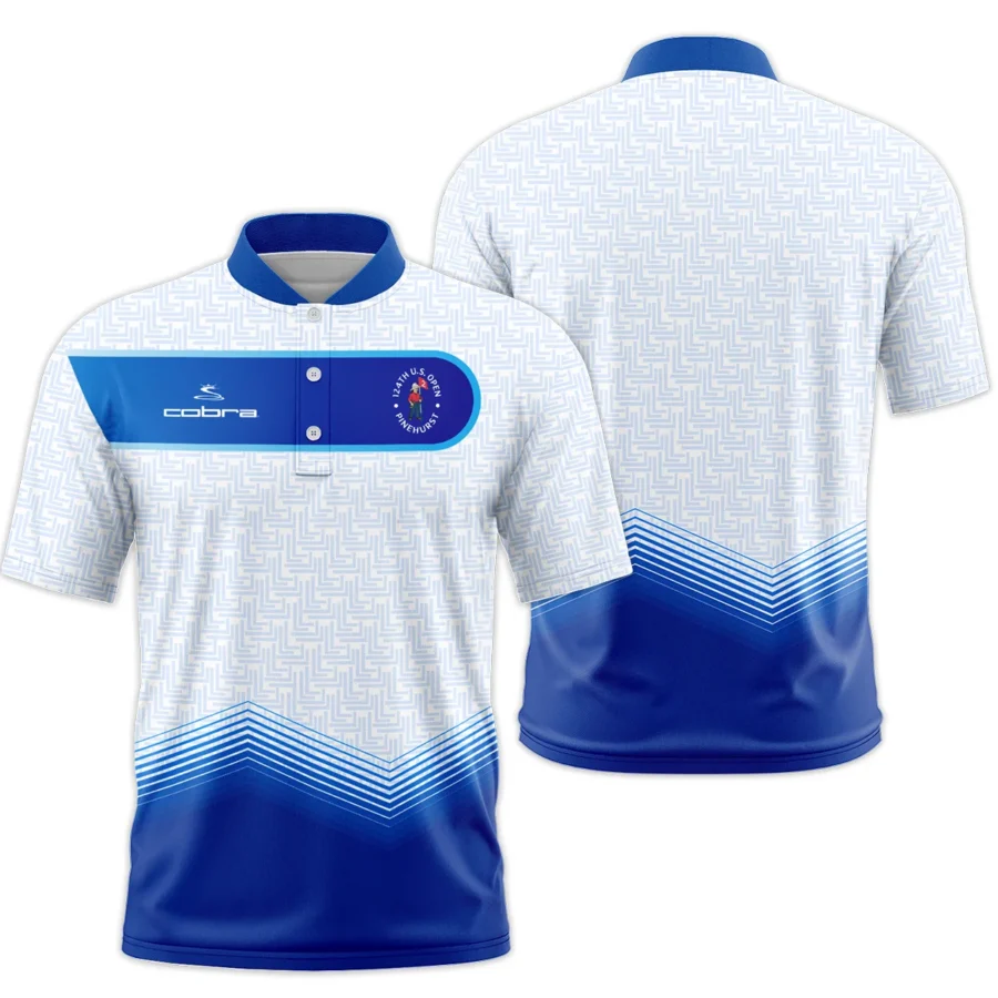 124th U.S. Open Pinehurst Blue Gradient Pattern White  Cobra Golf Style Classic, Short Sleeve Round Neck Polo Shirt