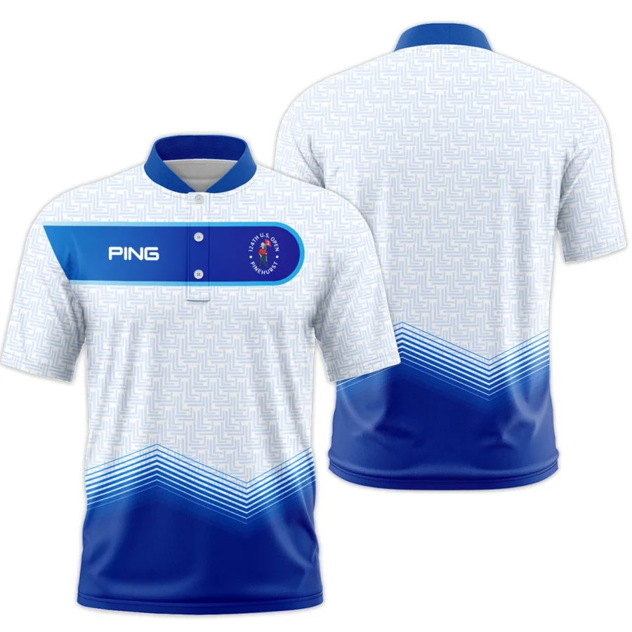 124th U.S. Open Pinehurst Blue Gradient Pattern White  Ping Style Classic, Short Sleeve Round Neck Polo Shirt