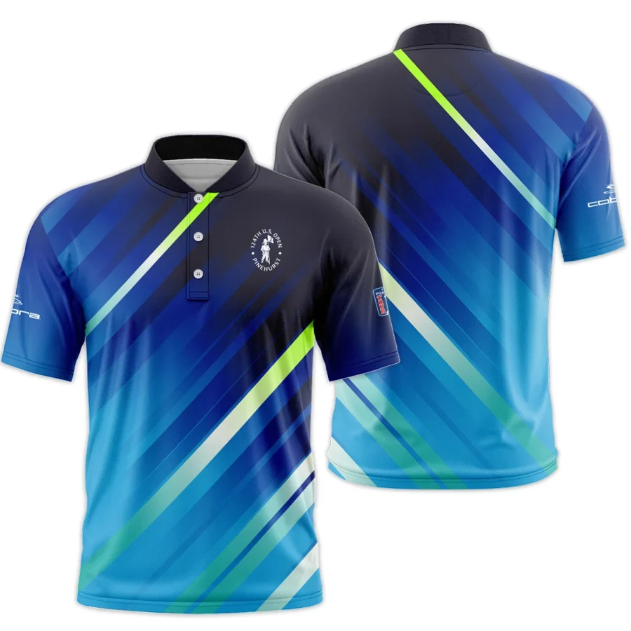 Cobra Golf 124th U.S. Open Pinehurst Green Dark Blue Gradient Abstract Yellow Style Classic, Short Sleeve Round Neck Polo Shirt