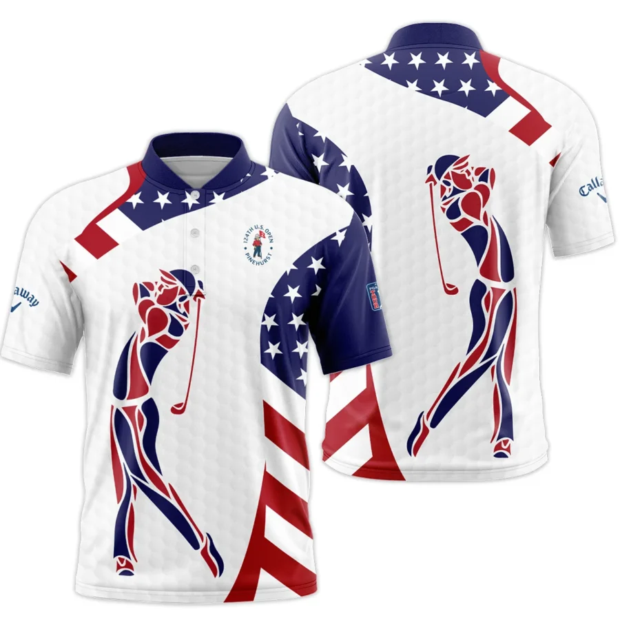 124th U.S. Open Pinehurst Callaway Blue Red Golf Pattern White Flag Style Classic, Short Sleeve Round Neck Polo Shirt