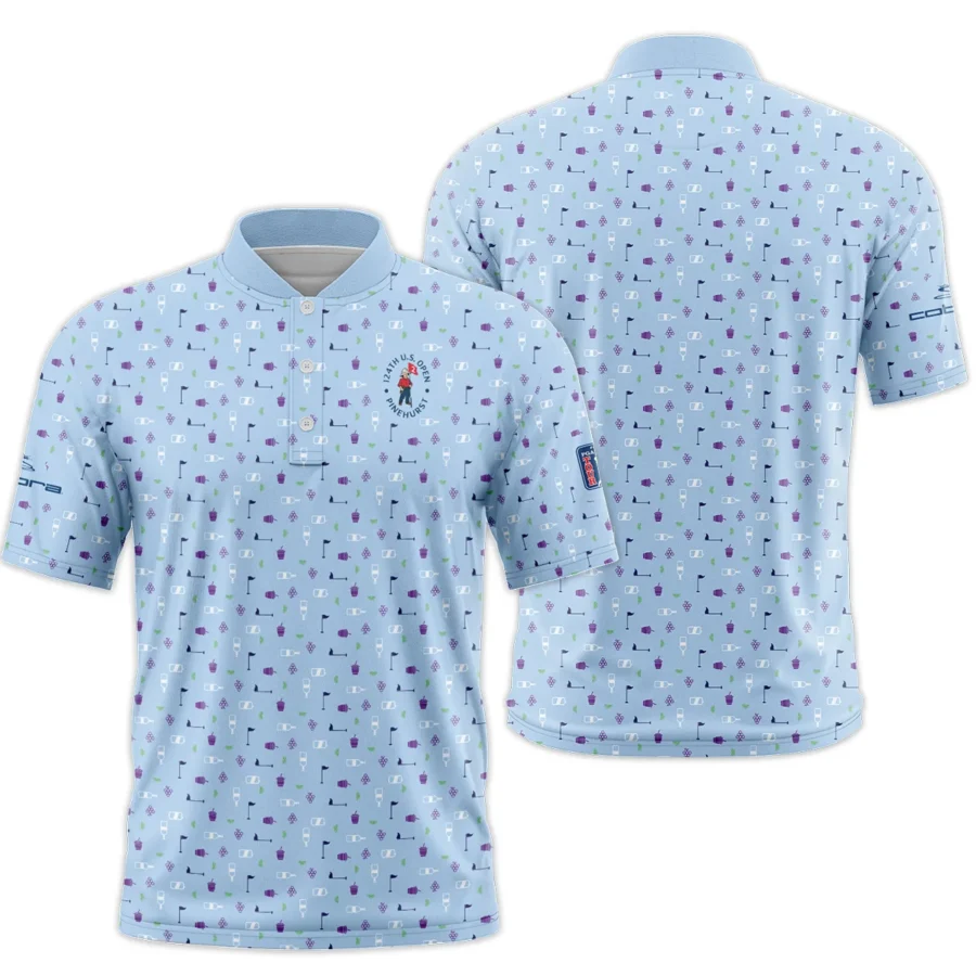 124th U.S. Open Pinehurst Cobra Golf  Golf Icons Pattern Light Blue Style Classic, Short Sleeve Round Neck Polo Shirt