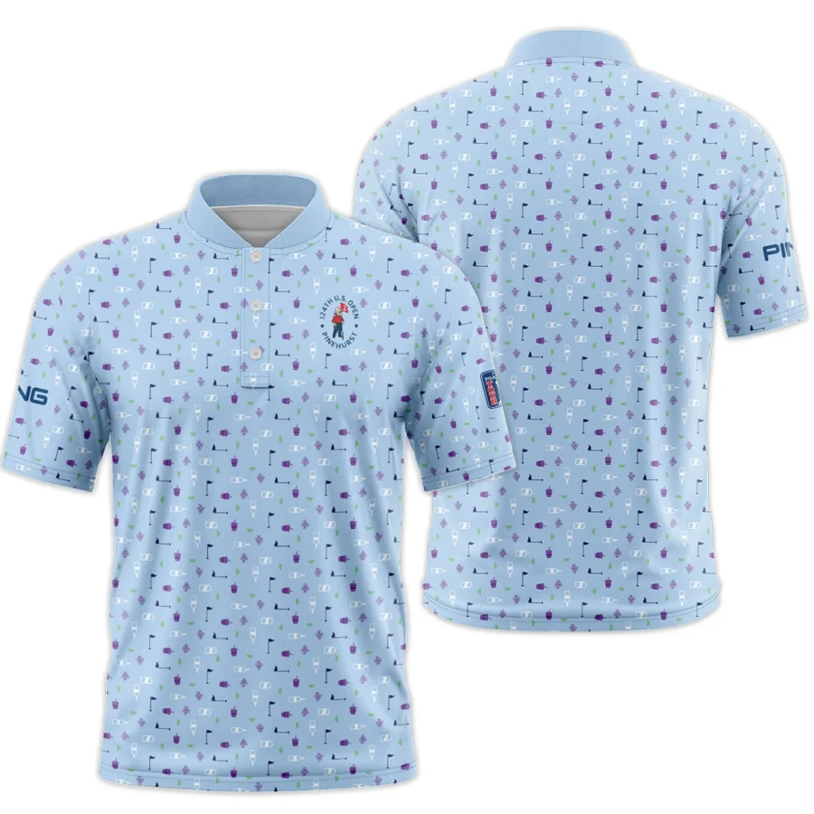 124th U.S. Open Pinehurst Ping Golf Icons Pattern Light Blue Style Classic, Short Sleeve Round Neck Polo Shirt