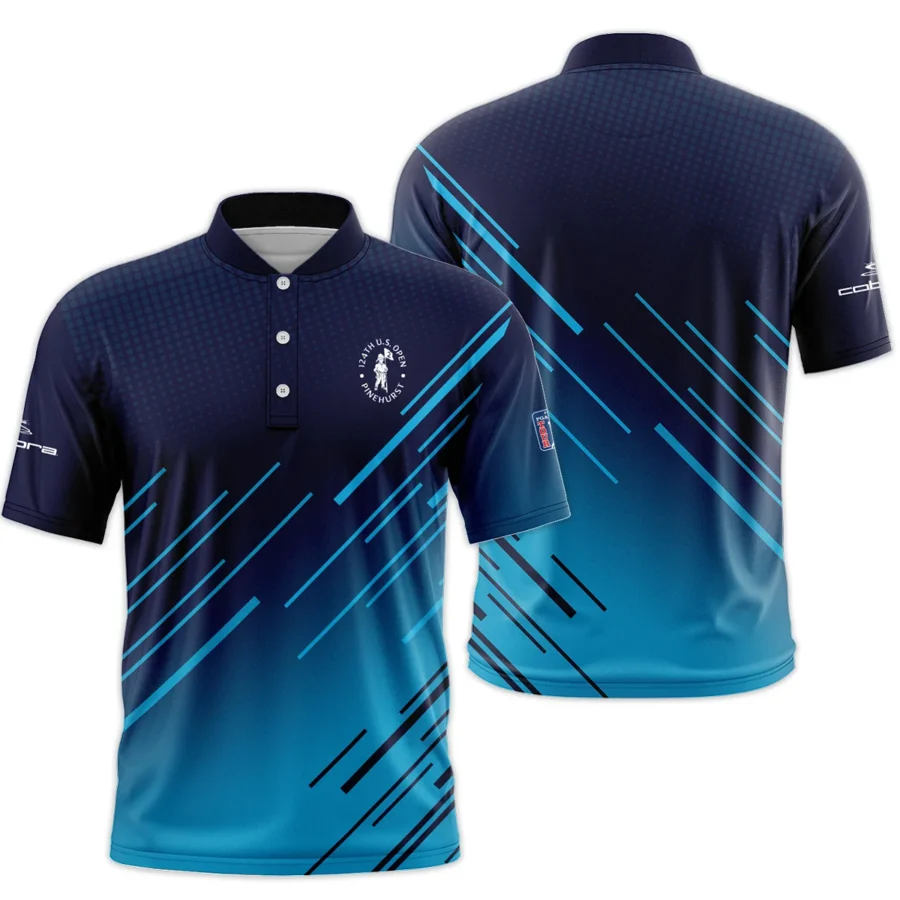 124th U.S. Open Pinehurst Cobra Golf  Dark Blue Line Pattern Style Classic, Short Sleeve Round Neck Polo Shirt