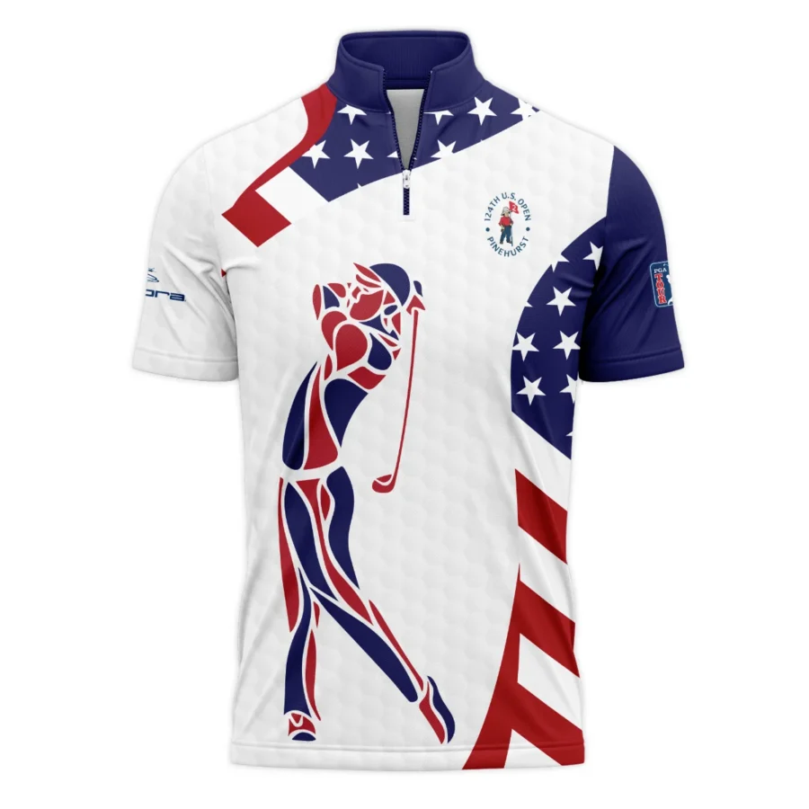 124th U.S. Open Pinehurst Cobra Golf  Blue Red Golf Pattern White Flag Quarter-Zip Polo Shirt