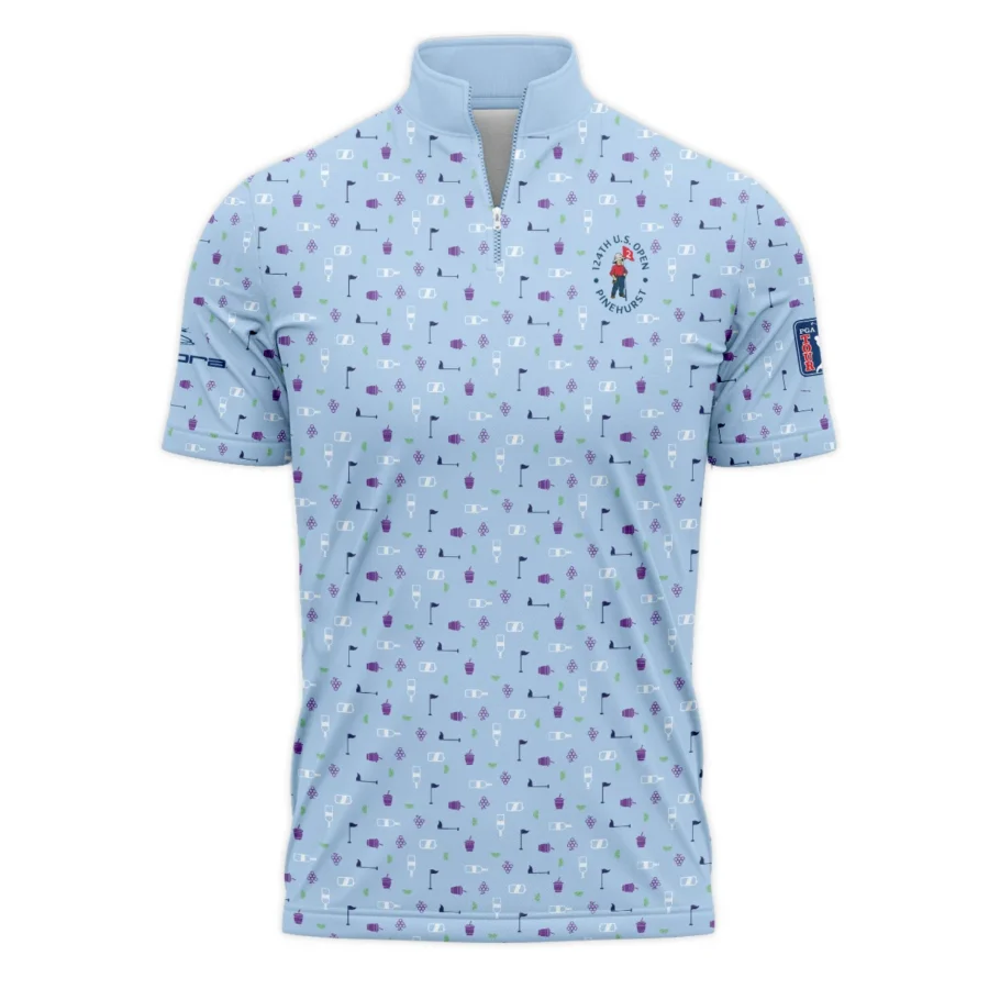 124th U.S. Open Pinehurst Cobra Golf  Golf Icons Pattern Light Blue Quarter-Zip Polo Shirt