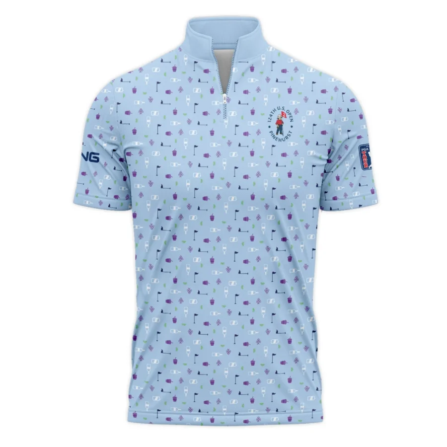 124th U.S. Open Pinehurst Ping Golf Icons Pattern Light Blue Quarter-Zip Polo Shirt