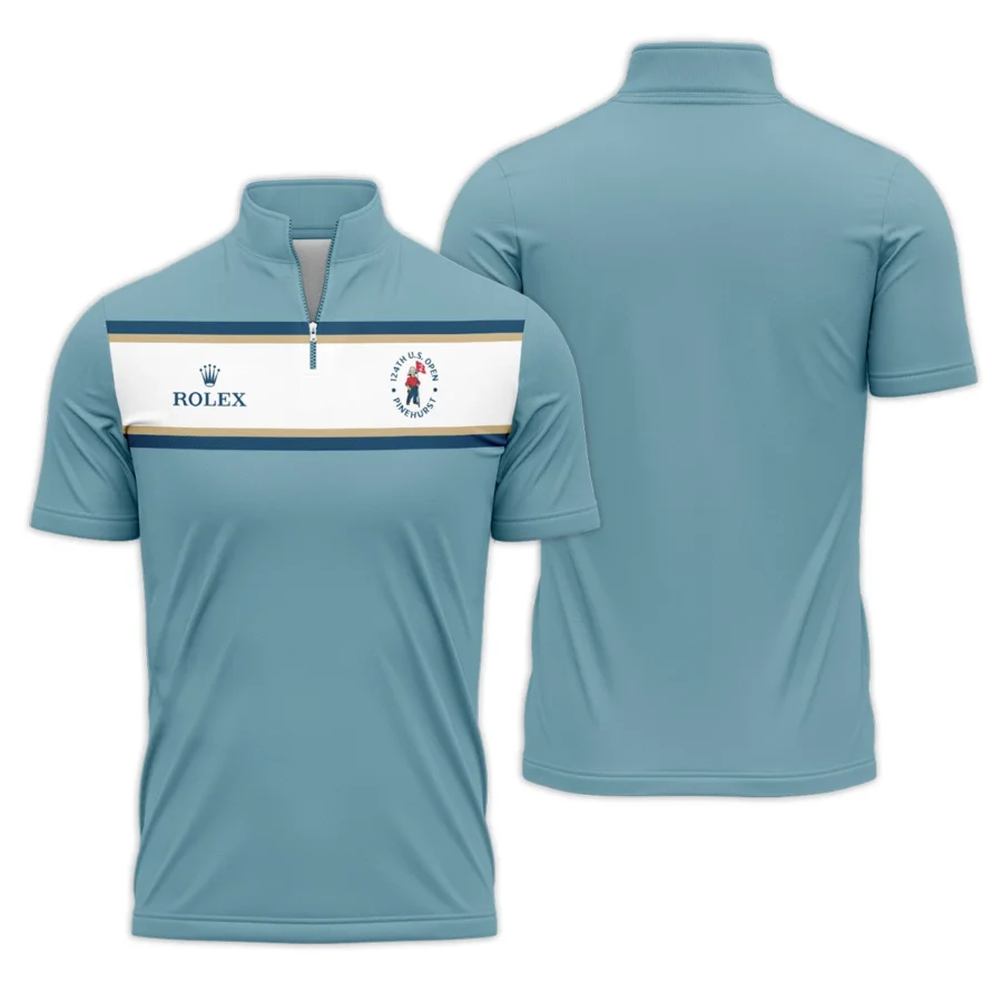 124th U.S. Open Pinehurst Golf Sport Mostly Desaturated Dark Blue Yellow Rolex Quarter-Zip Polo Shirt