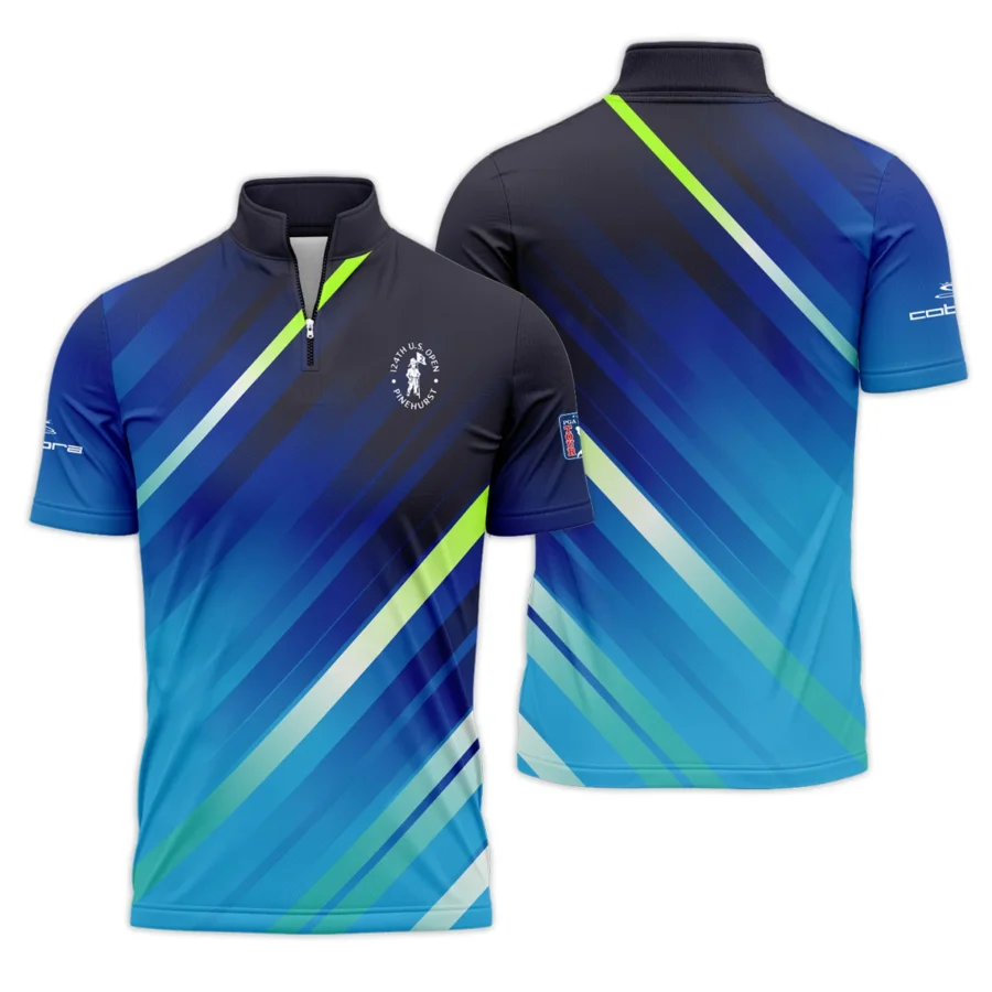 Cobra Golf 124th U.S. Open Pinehurst Green Dark Blue Gradient Abstract Yellow Quarter-Zip Polo Shirt