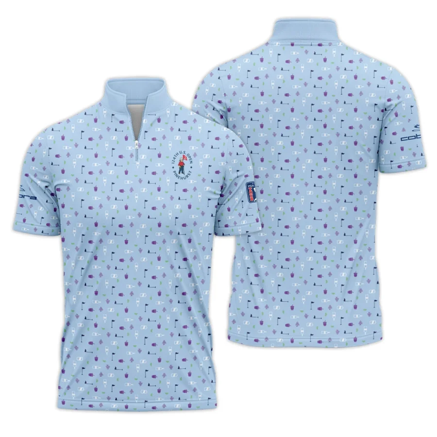 124th U.S. Open Pinehurst Cobra Golf  Golf Icons Pattern Light Blue Quarter-Zip Polo Shirt