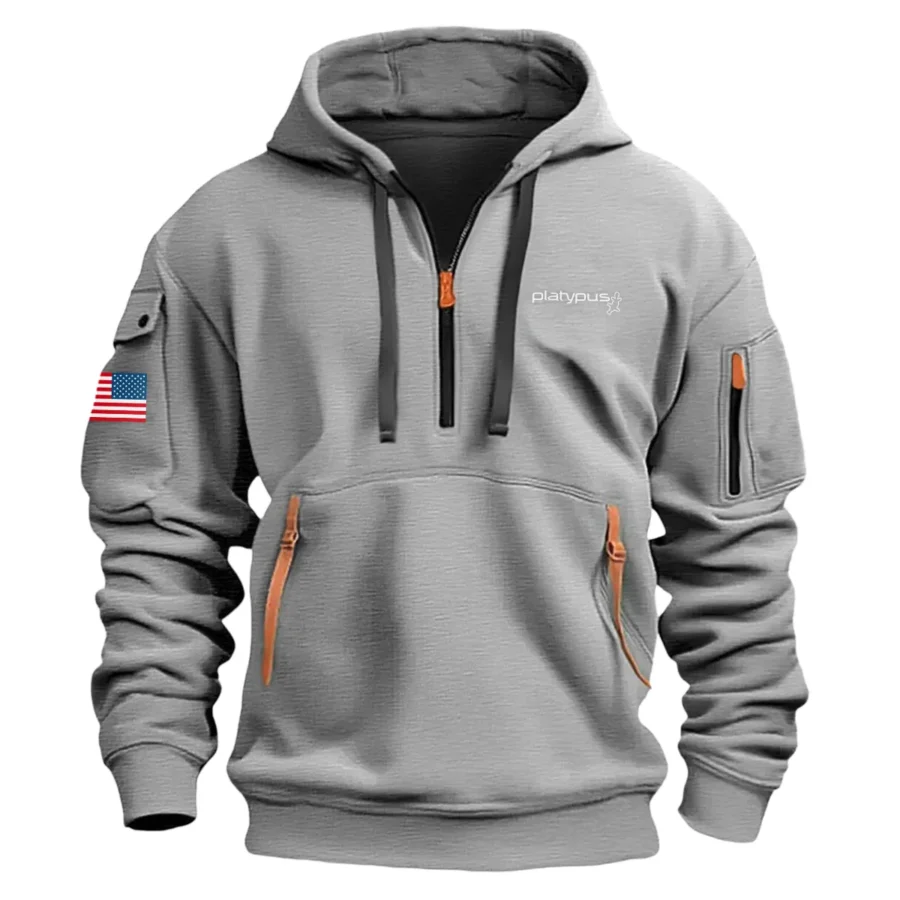 Classic Fashion Platypus Camping Color Gray Hoodie Half Zipper