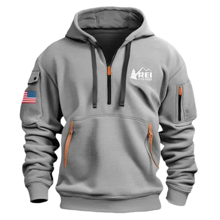 Classic Fashion Recreational Equipment Camping Color Gray Hoodie Half Zipper