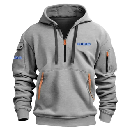 Casio Classic Fashion Photography Videography Color Gray Hoodie Half Zipper