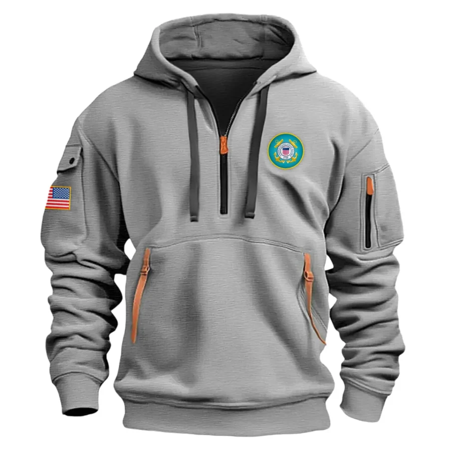 Classic Fashion U.S. Coast Guard Color Gray Hoodie Half Zipper