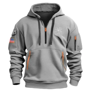 Classic Fashion U.S. Coast Guard Color Gray Hoodie Half Zipper