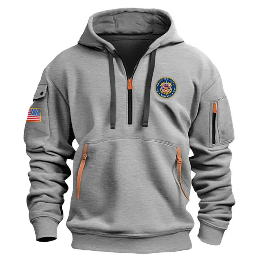 Classic Fashion U.S. Coast Guard Reverse Color Gray Hoodie Half Zipper