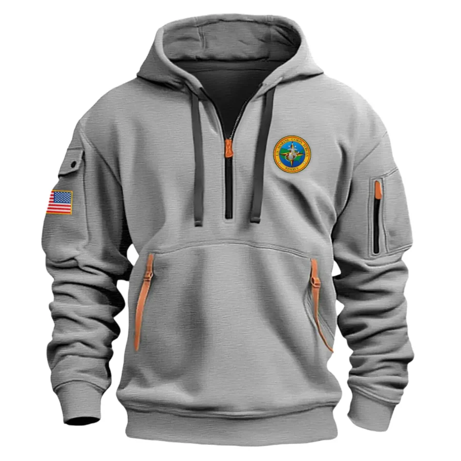 Classic Fashion U.S. Marine Corps Reverse Color Gray Hoodie Half Zipper