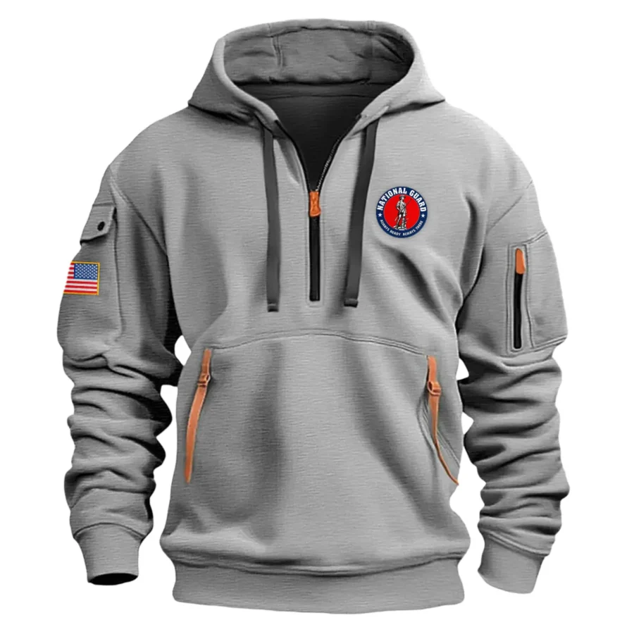 Classic Fashion U.S. National Guard Color Gray Hoodie Half Zipper