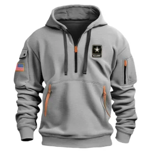 Classic Fashion U.S. Army Color Gray Hoodie Half Zipper