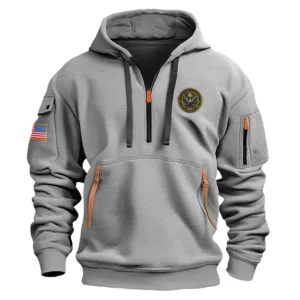 Classic Fashion U.S. Army Color Gray Hoodie Half Zipper