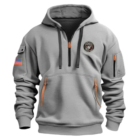 Classic Fashion U.S. Marine Corps Color Gray Hoodie Half Zipper