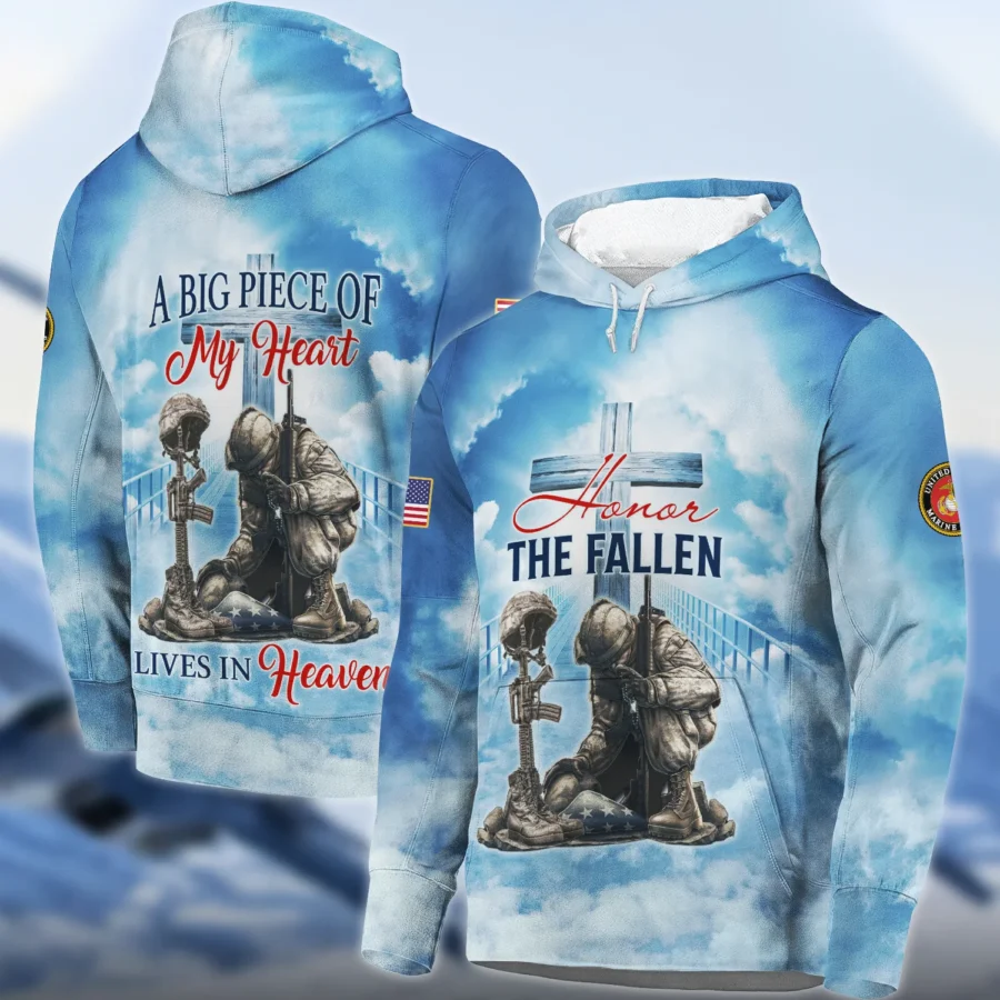 Honor The Fallen Veteran A Big Piece Of My Heart Lives In Heaven U.S. Marine Corps All Over Prints Hoodie