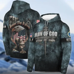 Veteran Dad Grandpa Man Of God Honor The Fallen U.S. Air Force All Over Prints Zipper Hoodie