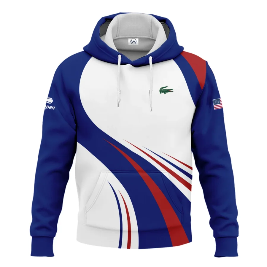 Lacoste US Open Tennis Blue Red Line White Hoodie Shirt Style Classic