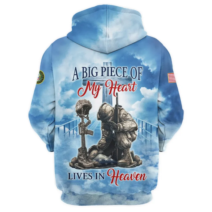 Honor The Fallen Veteran A Big Piece Of My Heart Lives In Heaven U.S. Army All Over Prints Zipper Hoodie