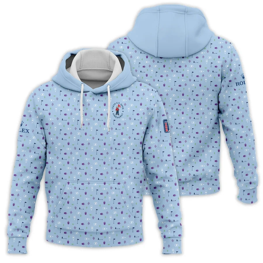 124th U.S. Open Pinehurst Rolex  Golf Icons Pattern Light Blue Hoodie Shirt Style Classic