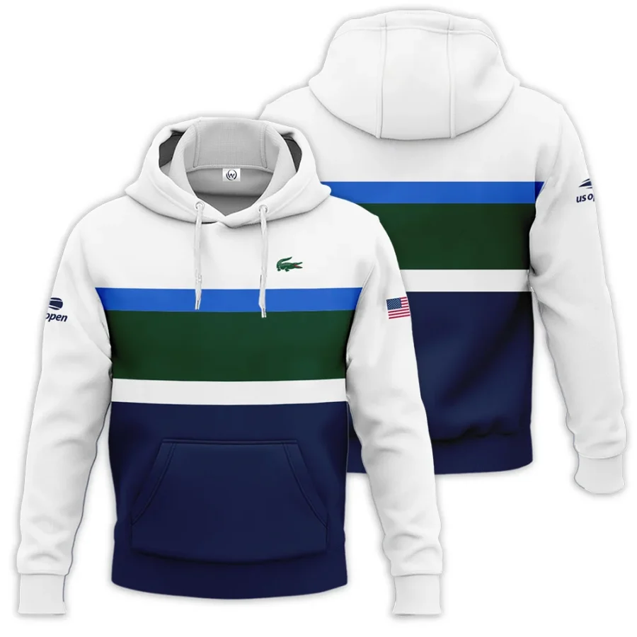 Lacoste US Open Tennis Green Blue White Pattern Hoodie Shirt Style Classic