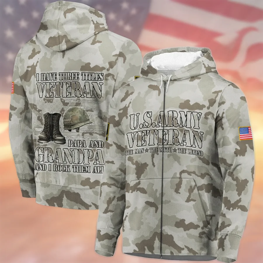 Veteran The Man The Myth The Legend U.S. Army All Over Prints Zipper Hoodie