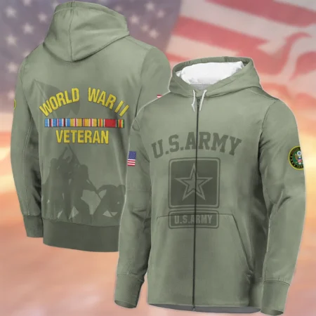 Veteran World War II U.S. Army All Over Prints Zipper Hoodie