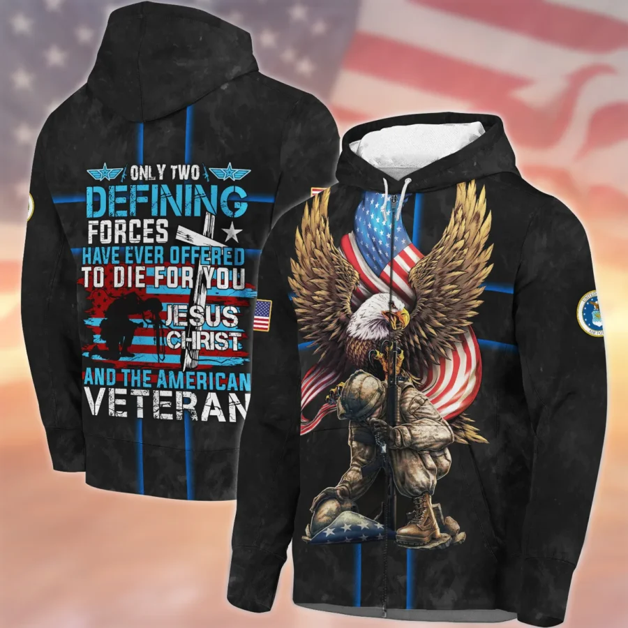 Veteran Only Two Defining Forces Have Ever Offered To Die For You U.S. Air Force All Over Prints Zipper Hoodie