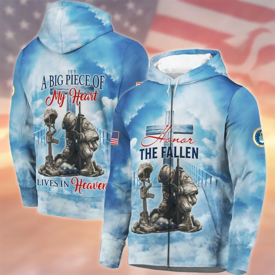 Honor The Fallen Veteran A Big Piece Of My Heart Lives In Heaven U.S. Air Force All Over Prints Zipper Hoodie