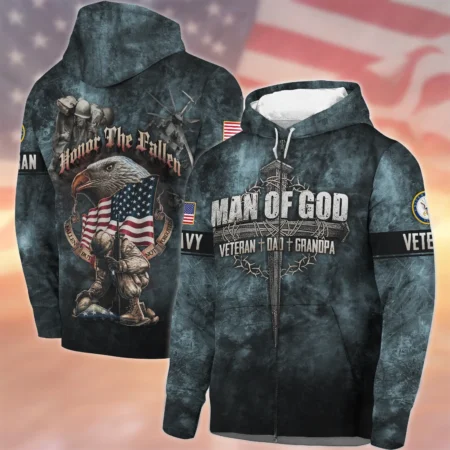 Veteran Dad Grandpa Man Of God Honor The Fallen U.S. Navy All Over Prints Zipper Hoodie