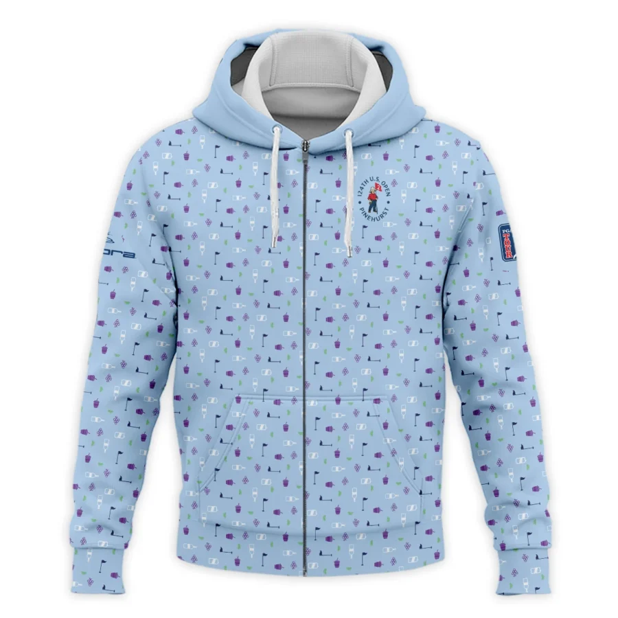 124th U.S. Open Pinehurst Cobra Golf  Golf Icons Pattern Light Blue Zipper Hoodie Shirt Style Classic