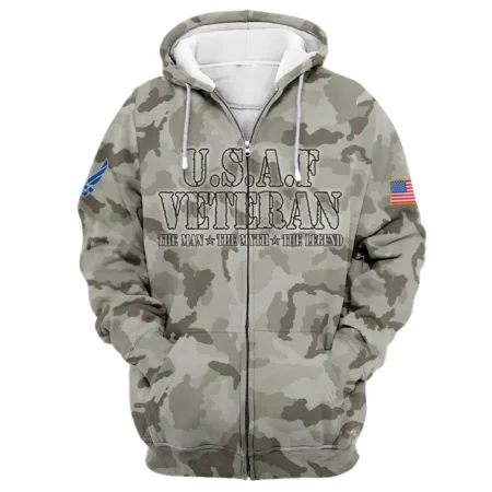 Veteran The Man The Myth The Legend U.S. Air Force All Over Prints Zipper Hoodie