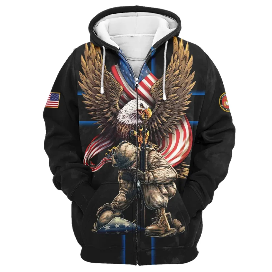 Veteran Only Two Defining Forces Have Ever Offered To Die For You U.S. Marine Corps All Over Prints Zipper Hoodie