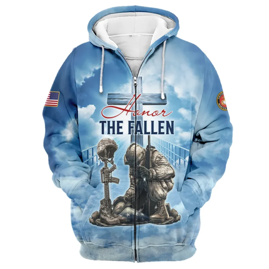 Honor The Fallen Veteran A Big Piece Of My Heart Lives In Heaven U.S. Marine Corps All Over Prints Zipper Hoodie