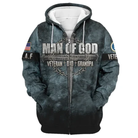 Veteran Dad Grandpa Man Of God Honor The Fallen U.S. Air Force All Over Prints Zipper Hoodie