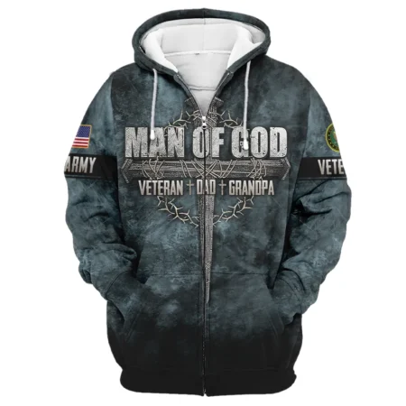 Veteran Dad Grandpa Man Of God Honor The Fallen U.S. Army All Over Prints Zipper Hoodie