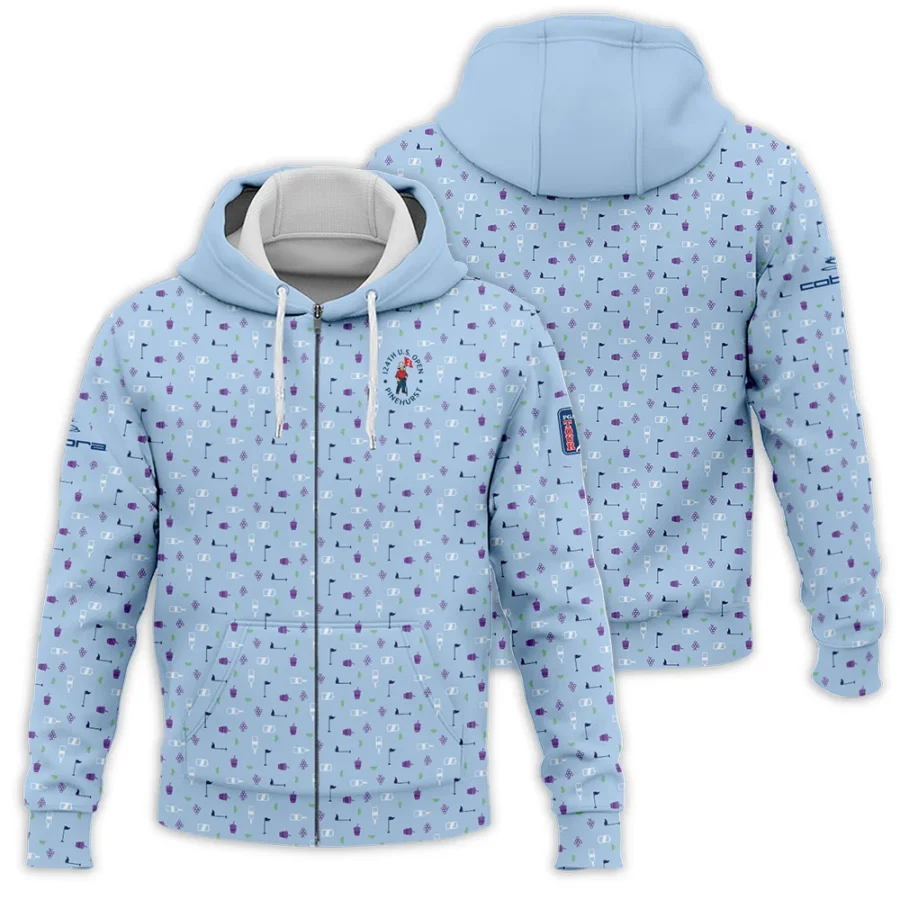 124th U.S. Open Pinehurst Cobra Golf  Golf Icons Pattern Light Blue Zipper Hoodie Shirt Style Classic