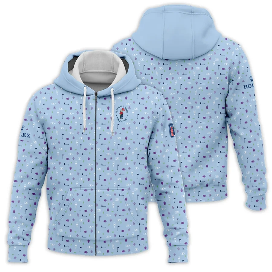 124th U.S. Open Pinehurst Rolex  Golf Icons Pattern Light Blue Zipper Hoodie Shirt Style Classic