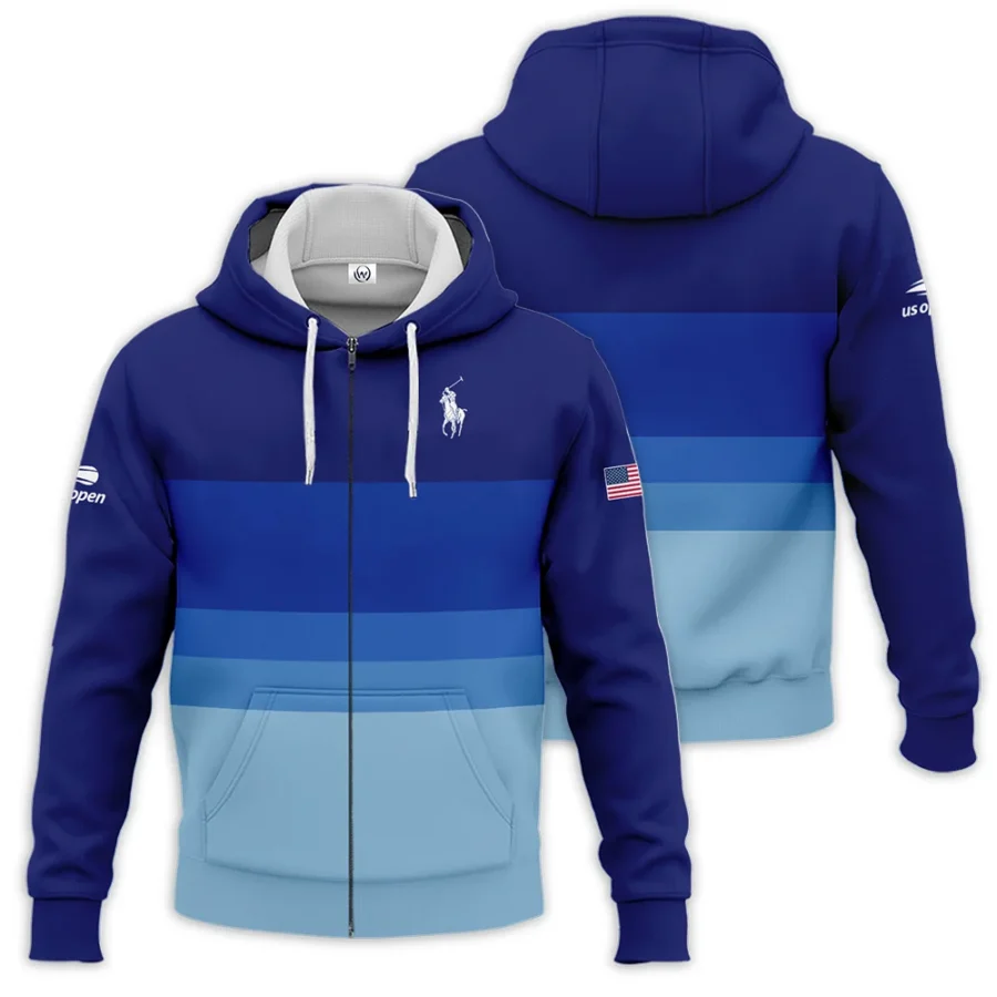 US Open Tennis Blue Gradient Background Ralph Lauren Zipper Hoodie Shirt Style Classic