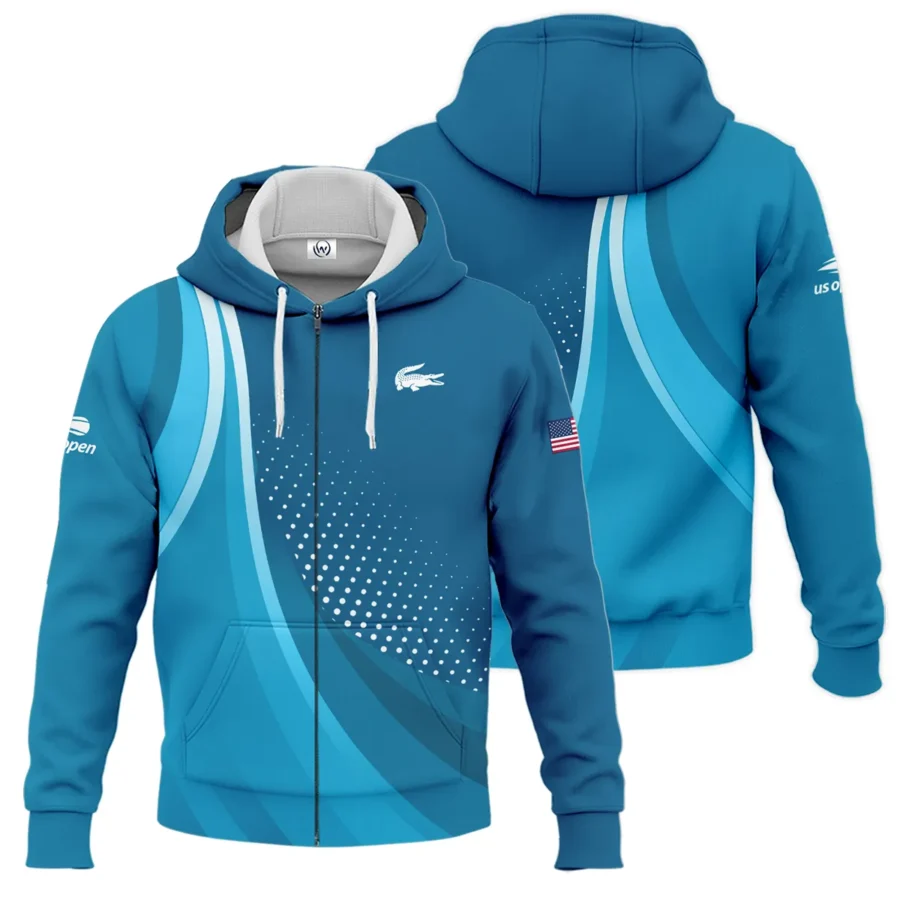 Tennis Blue Gradiend US Open Tennis Lacoste Zipper Hoodie Shirt Style Classic