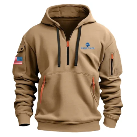 Classic Fashion Eagle Creek Camping Color Khaki Hoodie Half Zipper