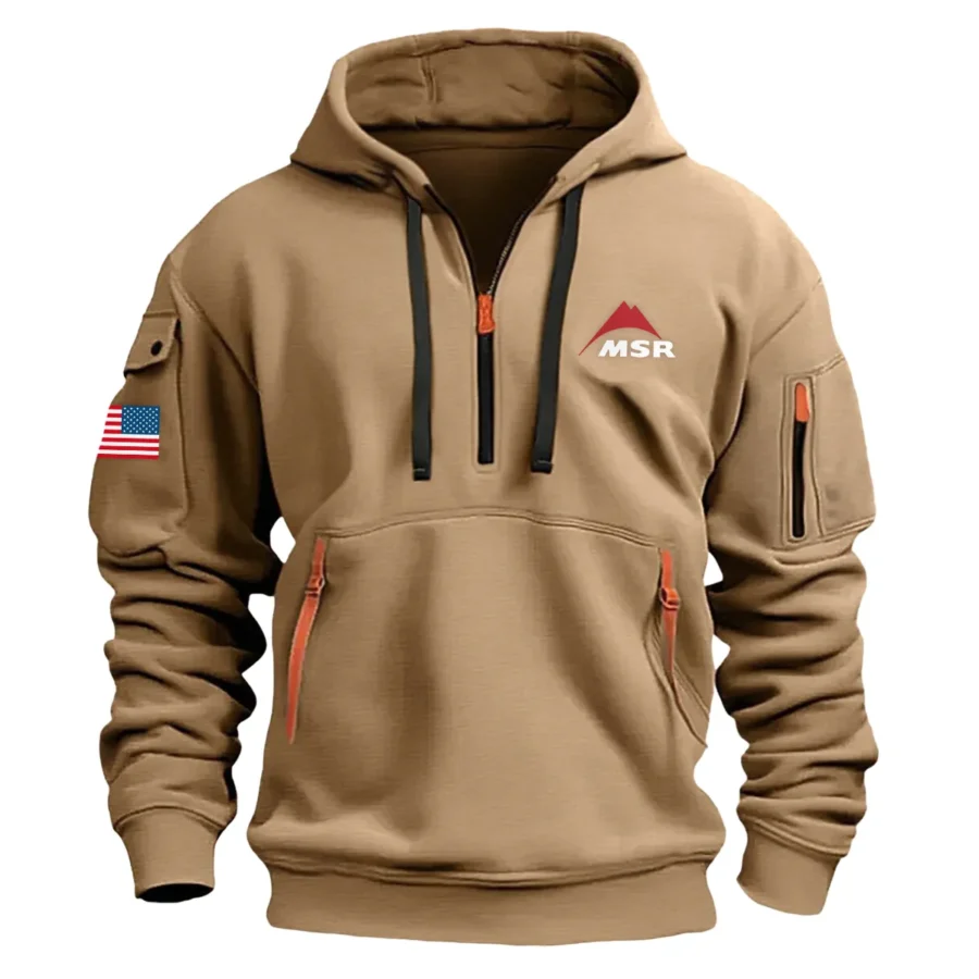 Classic Fashion Mountain Safety Research Camping Color Khaki Hoodie Half Zipper